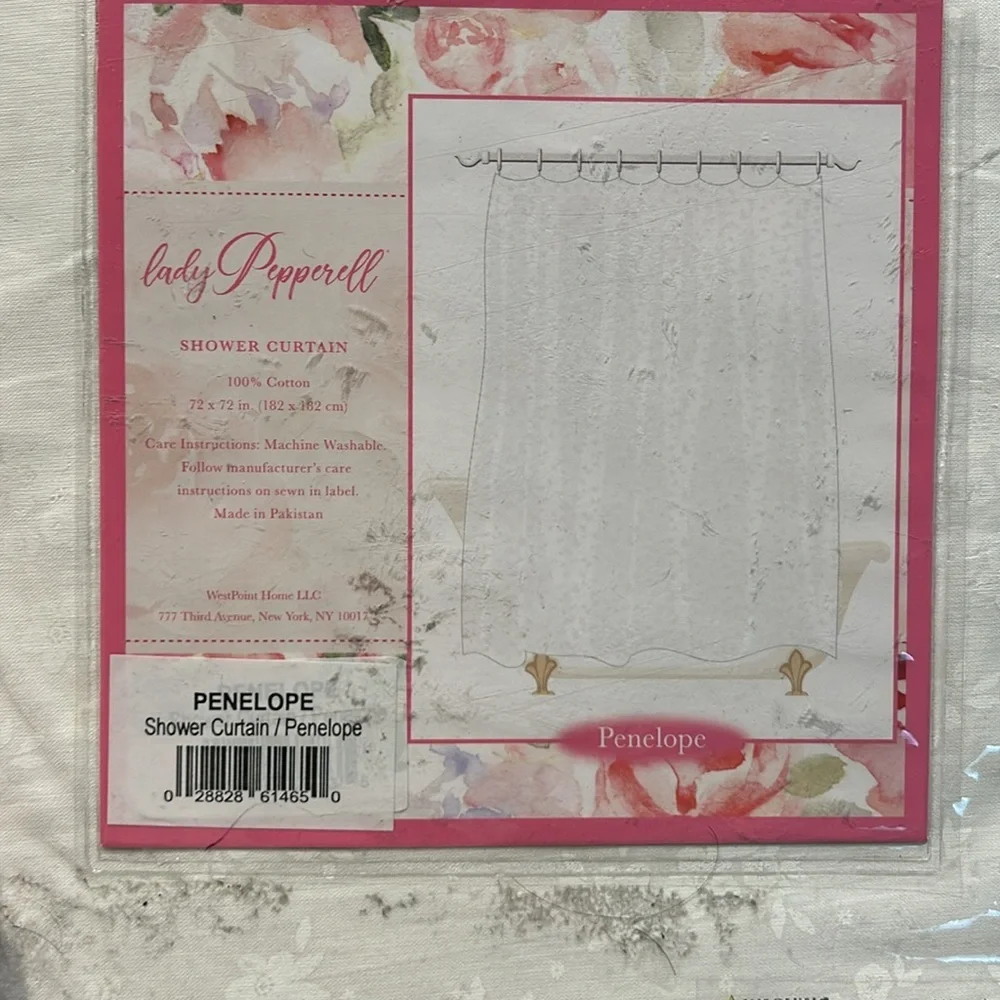 NEW Lady Pepperell White Floral Shower Curtain 100% Cotton 72X72